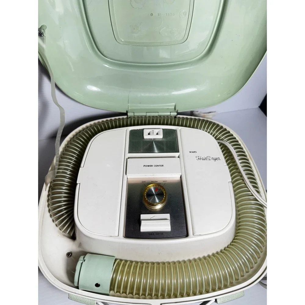 Vintage Sears Portable Bonnet Hair Dryer Mint Green Carry Case Tested Works